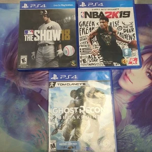 PS4 Game Lot The Show 18, NBA 2K19, Tom Clancy's Ghost Recon Breakpoint - Picture 1 of 8