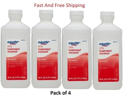(Paquete de 4) Antiséptico 91% Isopropílico Alcohol Antibacteriano 16 Oz Foto 1 de 4