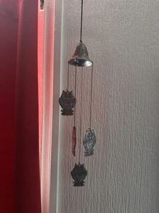 Owl Wind Chime Bells Metal, Silver Heart, Glitter, Flowers, Garden Design - Picture 1 of 3