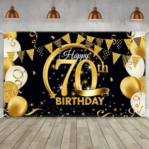 Birthday Party Decoration Extra Large Fabric Black Gold Sign Poster for Annivers - Picture 1 of 12