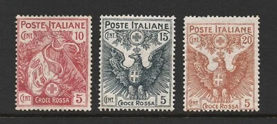 Italy (1915) - Red Cross Stamps (Ss#B1-B3) Unused MH ($48) - Image 1 of 2