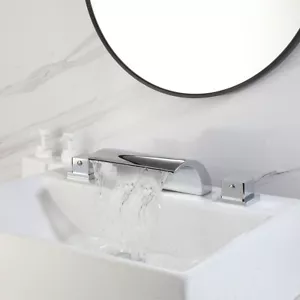 Rubinetto bagno cromato beccuccio a cascata 2 maniglie 3 fori ottone miscelatore vasca rubinetto - Foto 1 di 10