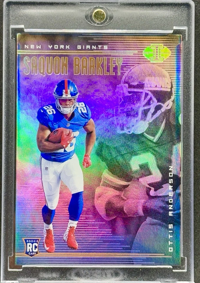 SAQUON BARKLEY RARE ROOKIE GOLD HOLOGRAM REFRACTOR INVESTMENT CARD EAGLES MINT - Image 1 of 2