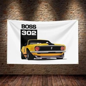 Boss 302 Ford Mustang 1969 Classic Vintage Model Flag Banner 3x5ft Garage - Picture 1 of 5