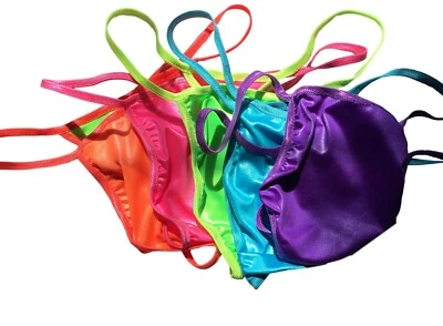 Men's G String Thong Stretchy Wet Look Spandex WILD NEONS Exotic Male Dancer  - Image 1 of 4