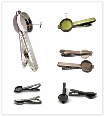 16mm Round Tray Tie Clip Settings Blank for DIY Cabochons Cuff Collar Making 2pc - Image 1 of 4