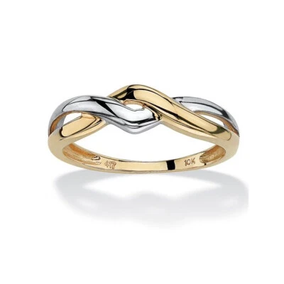 Solid 10k Multi Tone Gold Twisted Crossover Anniversary Promise Stackable Band - Image 1 of 4