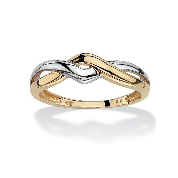 Solid 10k Multi Tone Gold Twisted Crossover Anniversary Promise Stackable Band - Image 1 of 4