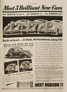Hudson Motor Car 1937 anuncio de colección brillantes coches nuevos construidos para sobresalir - Imagen 1 de 1