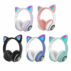 CUFFIE STEREO BLUETOOTH 5.0 SENZA FILO CON ORECCHIE DI GATTO LED COLORATI STN-28 - Foto 1 di 12