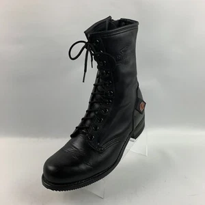 Harley Davidson Boots 98417 Black Leather Round Toe Zip Lace Up Block Heel Sz 11 - Picture 1 of 16