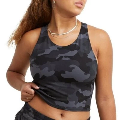 Top corto Champion para mujer estampado al tacto suave espalda deportiva - camuflaje negro talla S Foto 1 de 3