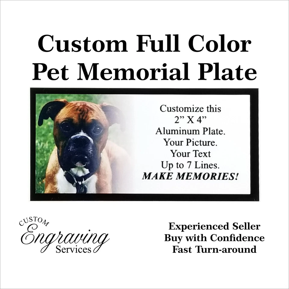 CUSTOM ENGRAVING SERVICES FULL COLOR MEMORIAL PLATE FOR FOR CAT, DOG, HUMAN, CUSTOM 2"x4"