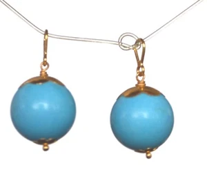 22k GOLD TURQUOISE Blue PAIR set of 2 Earring drops Dangles CHARMS - Picture 1 of 5