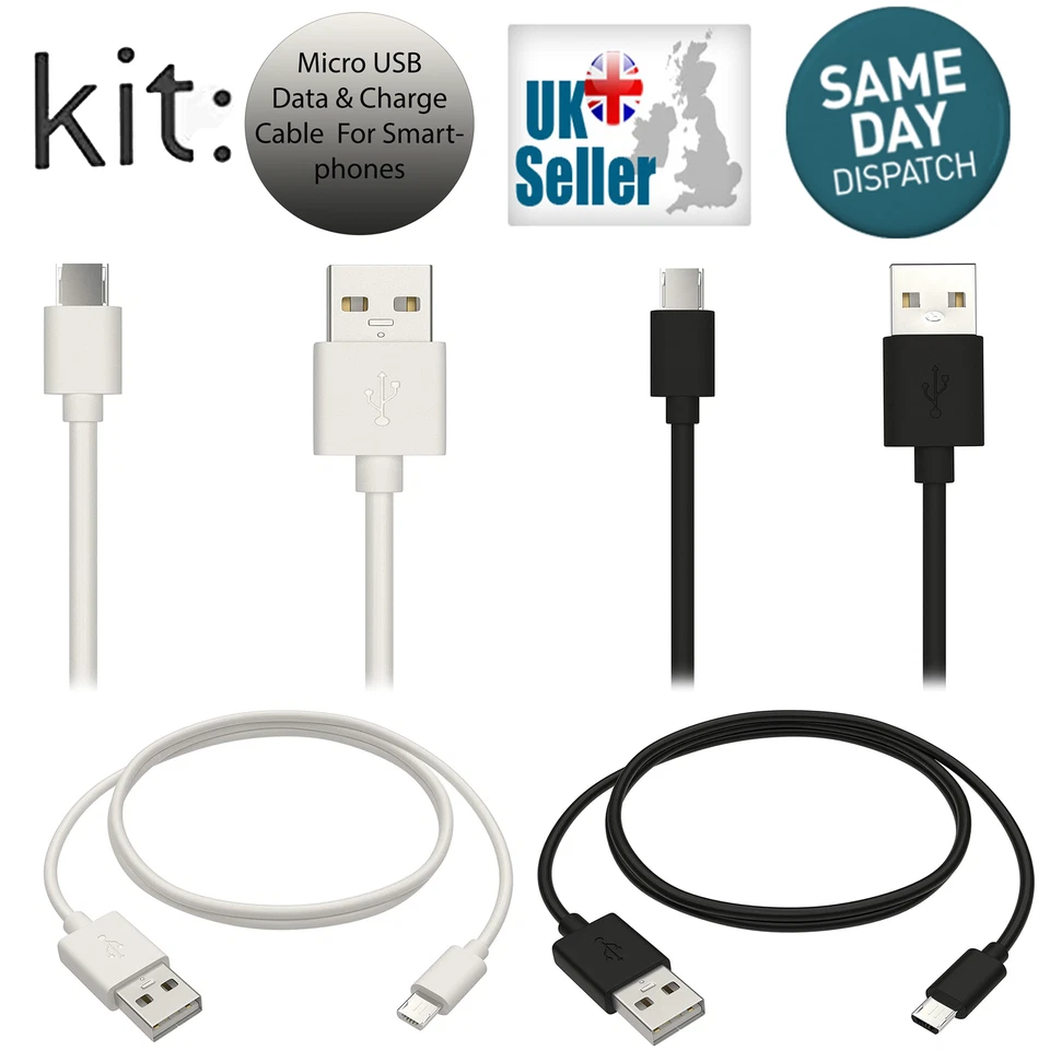 Kit Micro USB Data and Charge Cable Compatible for Smartphones New - Изображение 1 из 1