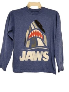 New Jaws Cartoon Logo Great White Shark Movie Kids Medium Size 8 Long Sleeve Tee - Picture 1 of 3