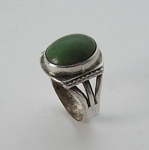 Sterling Old Pawn Navajo 1940/60's Green Turquoise Triple Split Shank Ring sz.7 - Picture 1 of 8