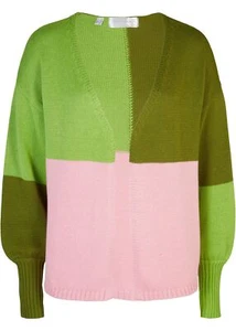 Oversized Strickjacke Gr. 44/46 Hellgrün/Oliv/Rosa Gestreift Damen Jacke Neu - Bild 1 von 1