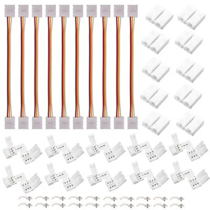 3 Pin RGB LED Strip Connector Kit Includes 10x LED Strip Jumper 10x L Shape C... - Picture 1 of 6