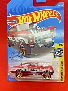 HOT WHEELS 55 CHEVY CHEVROLET BEL AIR GASSER HOLLEY RED WHITE LONG CARD - Picture 1 of 5