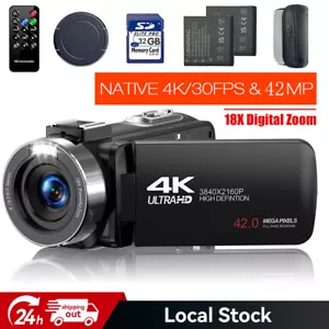 Videokamera 4K 30FPS Camcorder UHD 42MP Webcam Kamera LED mit 18X Digitalzoom - Bild 1 von 9