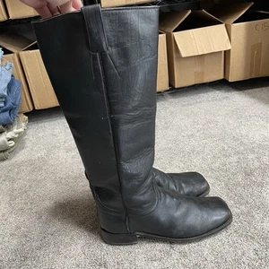 Vintage kniehohe Leder Militär Stiefel schwarz Parade Absatz Hähne Herren Größe 10,5 - Bild 1 von 18