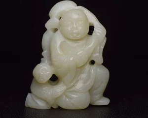 CHINESE 19TH CENTURY WHITE Hetian JADE BOYS TOGGLE STATUE QING DYNASTY74 - Picture 1 of 9