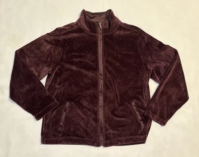 Велюровая куртка Charter Club Petite M слива темно-бордовая с длинным рукавом с карманами на молнии - Изображение 1 из 4