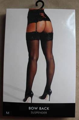 Ann Summers Size Medium 12-14 Bow Back Stocking & Suspender Set New Boxed Black - Image 1 of 3