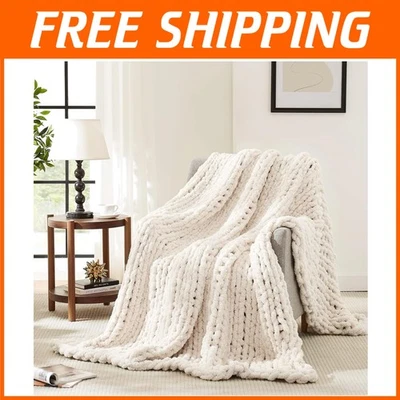 Throw: 80''x90'' Chenille Chunky Knitted Throw Bla - Image 1 of 4