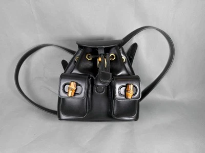 Mochila Gucci Bambú Cuero Negro Auténtica Foto 1 de 4