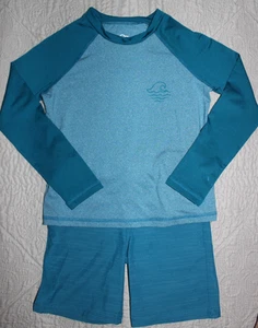 ART CLASS Teal Long Sleeve Top + Adjustable Waist Shorts 2 pc Boys Sz 8 Poly Mix - Picture 1 of 4
