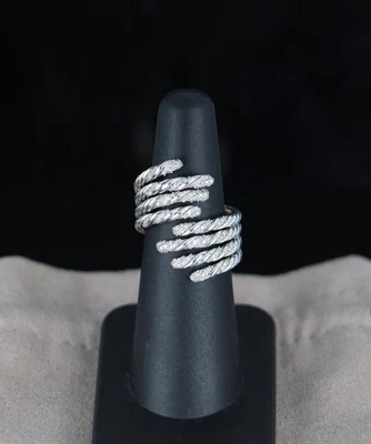 Anillo de cóctel David Yurman de plata esterlina pavé de diamantes abierto 4 filas sauce banda 6 Foto 1 de 4