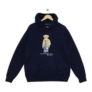 Ralph Lauren Polo Bear Hoodie Mens Size L Blue Graphic Regular Fit Pullover - Picture 1 of 15