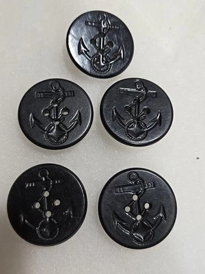 Vintage 1.25” NAVY Wool Pea Coat Black 4-Hole Anchor Buttons Set Of 5 - Image 1 of 4