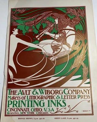 RARE Ault Wiborg Litho Printing INK Poster Sign Original Art Man Woman Bradley - Image 1 of 4