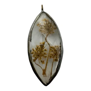 Vintage Oval Glass Pendant with Dried Flower Inlay – 1.5” - Picture 1 of 7