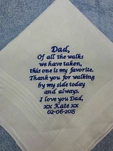 PERSONALISED MEN HANDKERCHIEF HANKIE WEDDING GIFT DAD GENTS FAVOURITE WALK POPS - Picture 1 of 1
