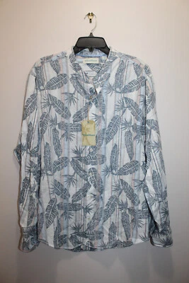 CARIBE HOMBRE CASUAL ABOTONADO LINO Y ALGODÓN RAYAS BOTÁNICO AZUL TALLA XL Foto 1 de 4