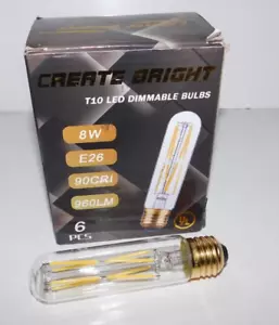 Create Bright LED T10 Dimmable Clear Glass Light Bulbs 6 Pack Brand New - Picture 1 of 3