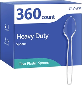 360 Count Clear Plastic Spoons Disposable, Premium Plastic Spoons Heavy Duty, Bp - Picture 1 of 7