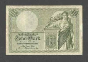 GERMANY IMPERIAL TREASURY NOTE 10 MARK 1906 P-9b, Ros:R-27b VF/VF+ - Picture 1 of 3