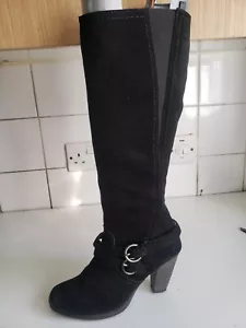 M&S AUTOGRAMM UK 3 EU 36 DAMEN SCHWARZ ECHT WILDLEDER LEDER KNIEHOHE ABSÄTZE STIEFEL - Bild 1 von 12