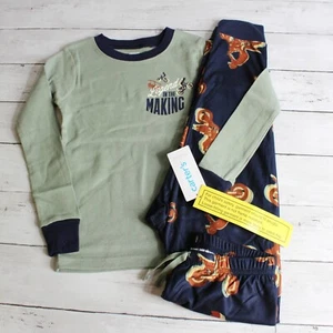 Carter's Boy's Pajama Set Size 4 4T Green Navy Brown Motorcycle Fleece Cotton - Picture 1 of 5