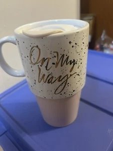 Fringe Studio Travel Mug “On My Way” Silicone Lid Pink/White 16oz - Picture 1 of 8