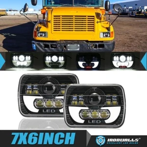 For International 3800 School Bus DOT Pair 7x6" LED Headlights Hi/Lo Beam DRL - Picture 1 of 12