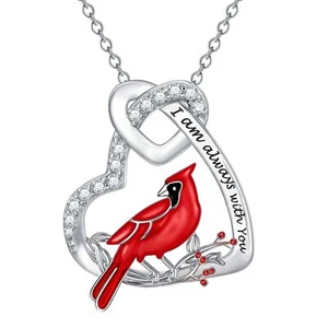 Cardinal/Yorkie Necklace for Women Sterling Silver Red Cardinal Pendant Memor... - Picture 1 of 6