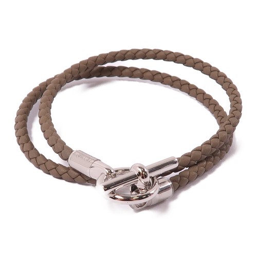 HERMÈS Collana HERMES PHW Collier Glenan in pelle 18 Etoupe