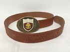 Rare Vintage STL Boyscouts Tooled Leather Belt w/ Enameled Brass Buckle - T29