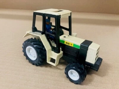 Vintage New Ray Toys  RZ-1 Push Cream W/ Green and Yellow Stripe Tractor 5" - Image 1 of 4